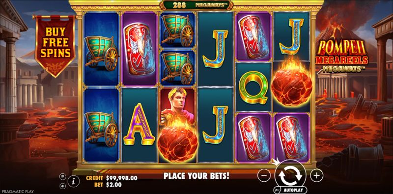 Pompeii Megareels Megaways gameplay screenshot