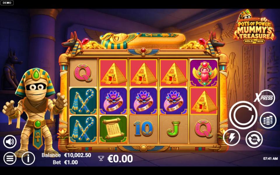 Five by three grid where three matching pyramid symbols on the middle reels pay nothing because the run does not start on the first reel