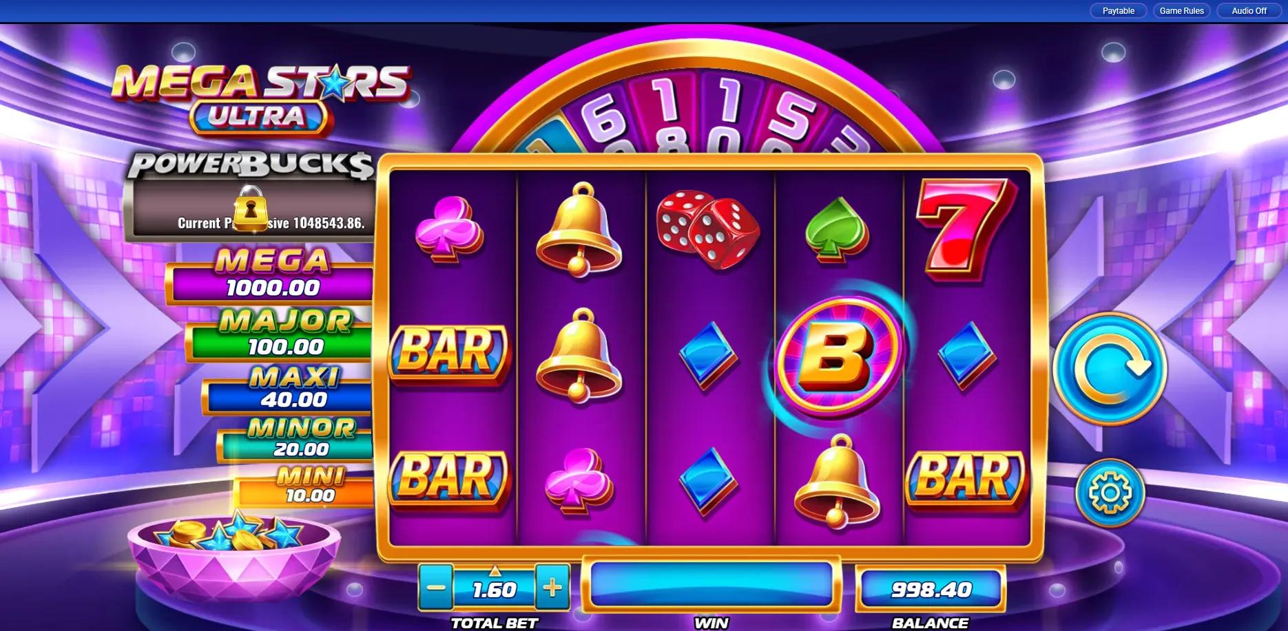 Powerbucks Mega Stars Ultra slot gameplay screenshot