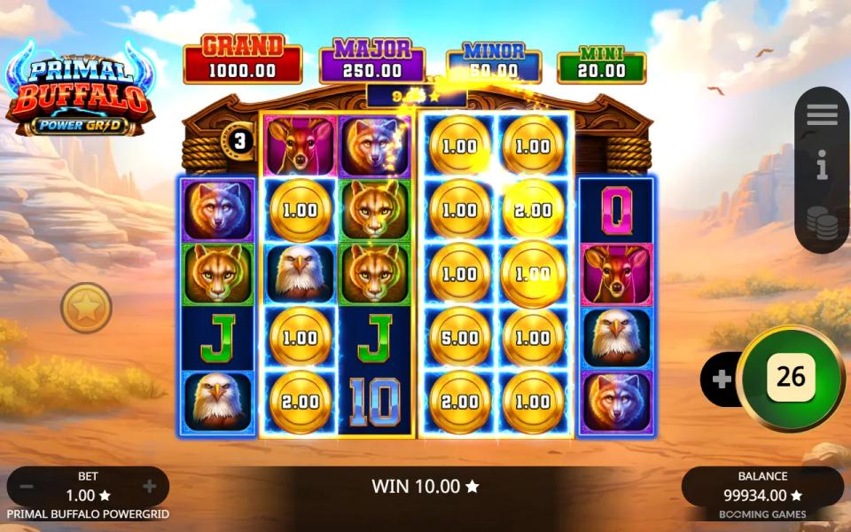 Right PowerGrid with a coin in all ten positions, paying 16x the bet