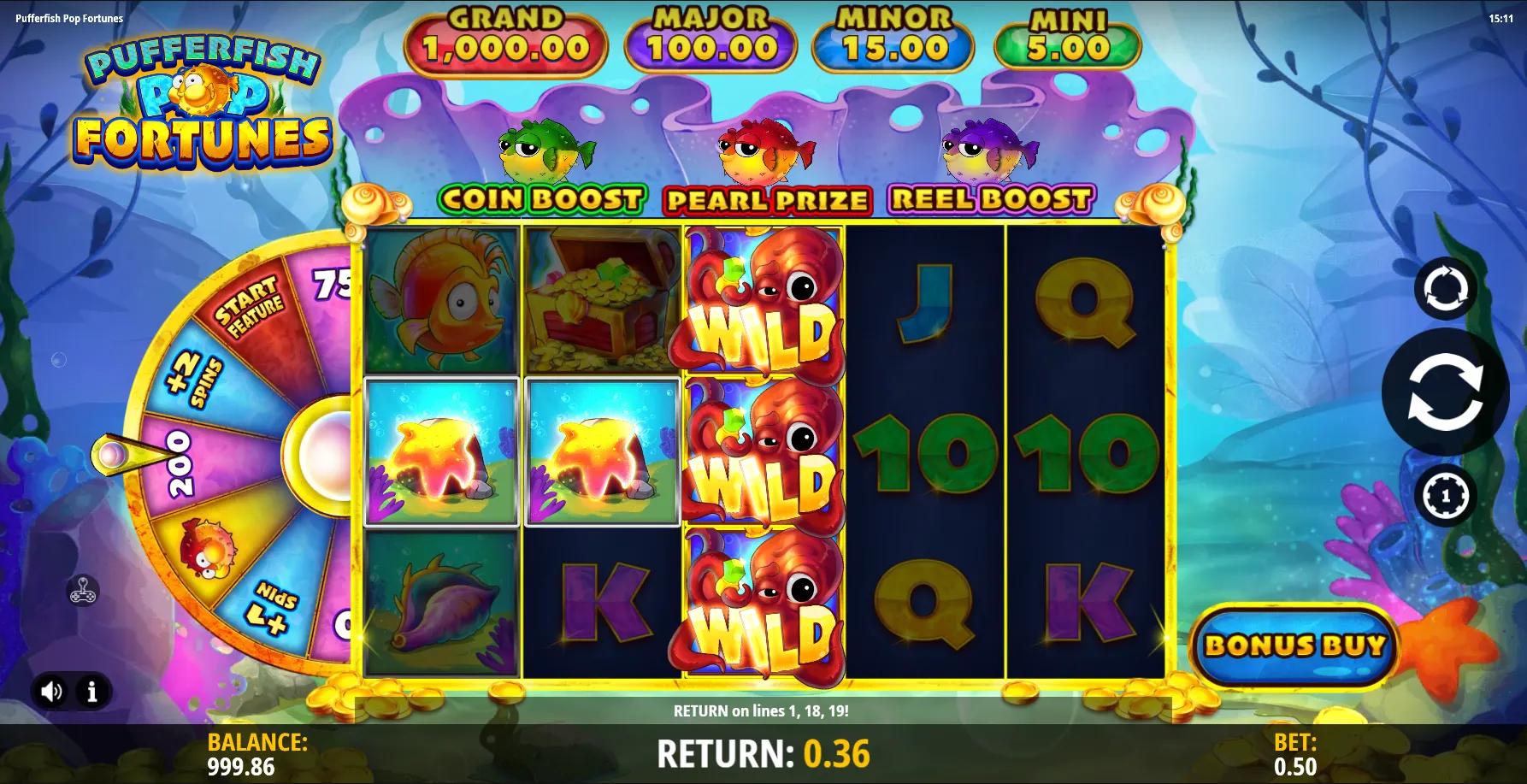 Pufferfish Pop Fortunes slot gameplay screenshot