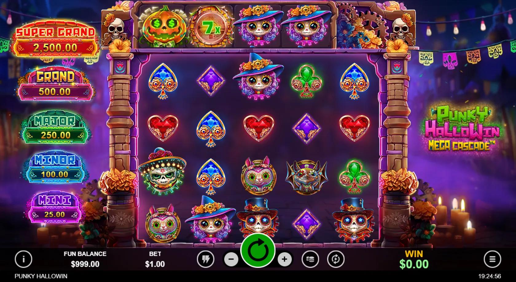 Punky HalloWin Mega Cascade slot gameplay screenshot