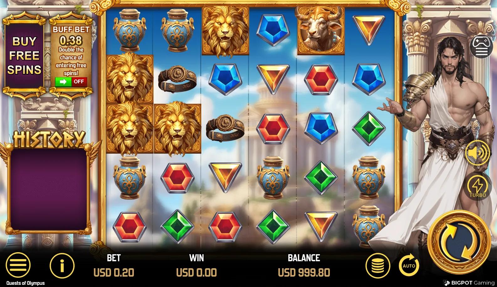 Quests of Olympus slot gameplay screenshot