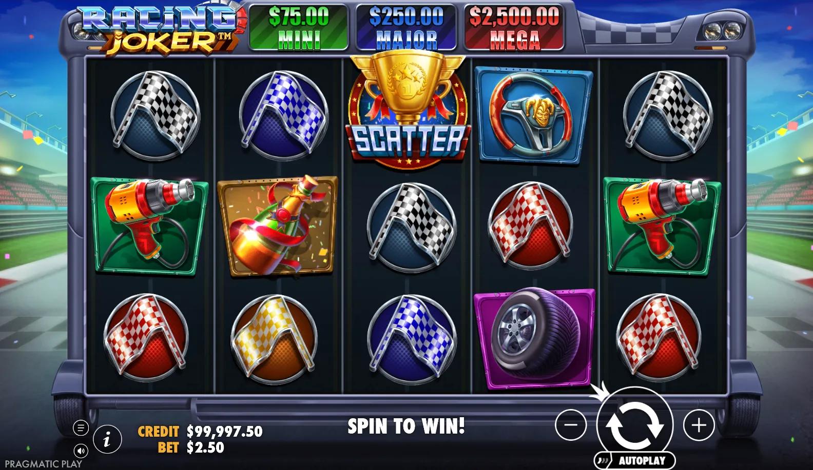 Racing Joker reels showing Classic symbols and Free Spins