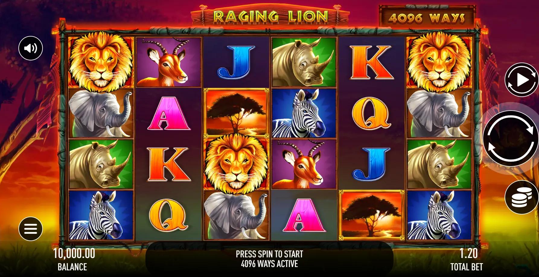 Raging Lion slot gameplay screenshot