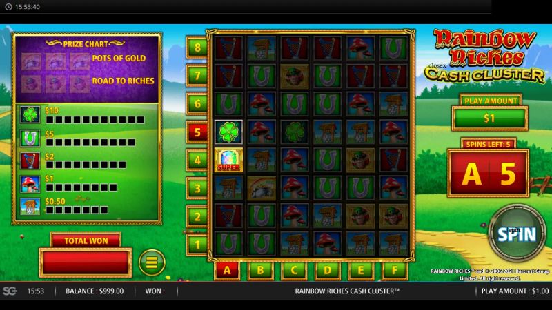 Rainbow Riches Cash Cluster gameplay screenshot