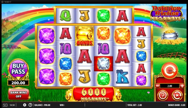 Rainbow Riches Megaways Buy Pass gameplay screenshot
