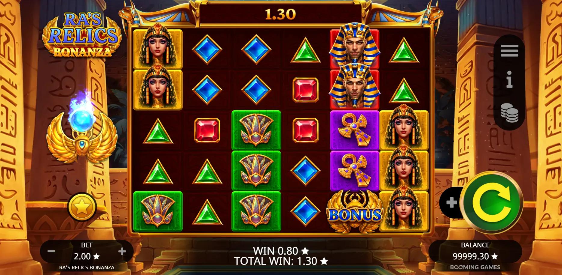Ra's Relics Bonanza slot gameplay screenshot