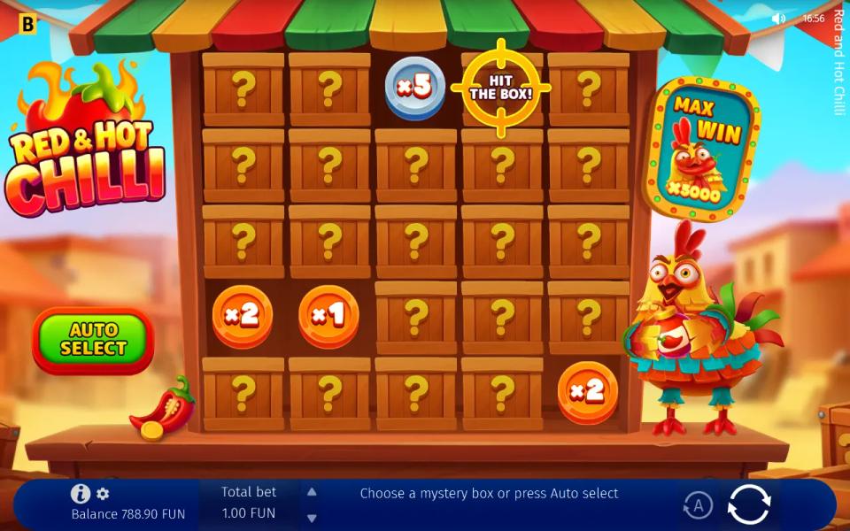 Bonus Game board of closed wooden mystery boxes with four Lucky Coins already open, one of them silver