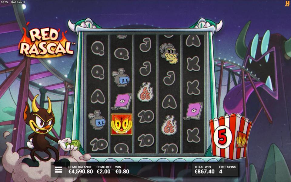 The Popcorn Bucket in After Dark free spins collecting a below-threshold Rascal symbol next to the grid