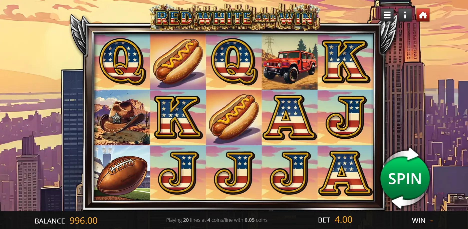 Red, White and Win slot gameplay screenshot