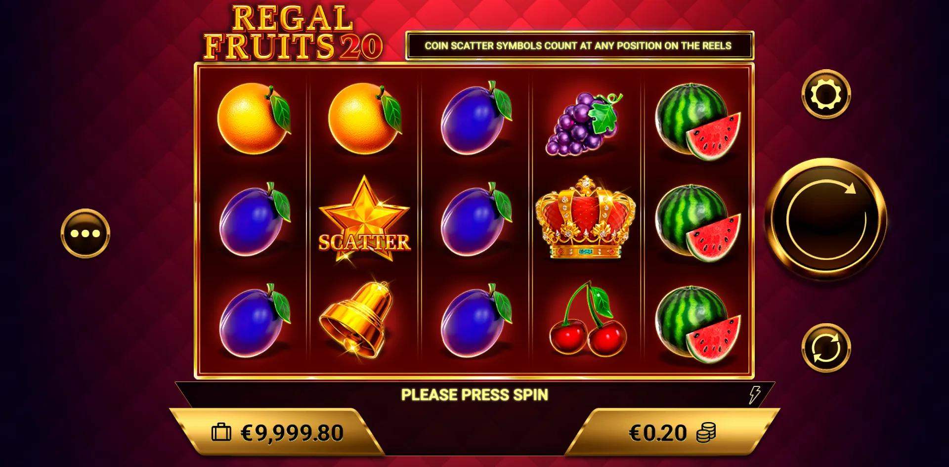 Regal Fruits 20 slot gameplay screenshot