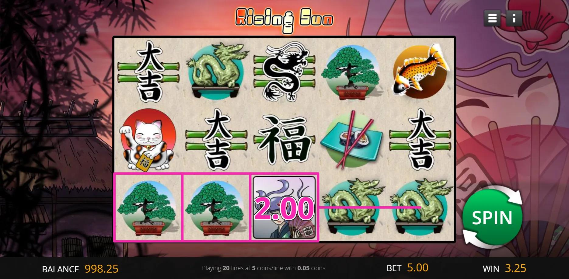 Rising Sun slot gameplay screenshot