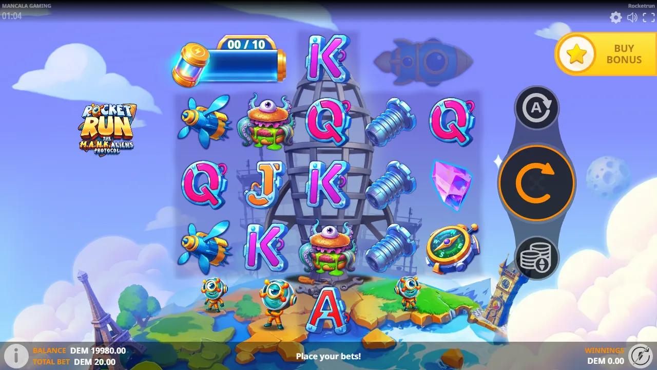 Rocketrun: The M.A.N.K.aliens Protocol slot gameplay screenshot