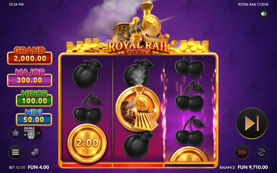 The board dimmed to black silhouettes with the third reel still spinning under lightning after a coin and a Collector landed