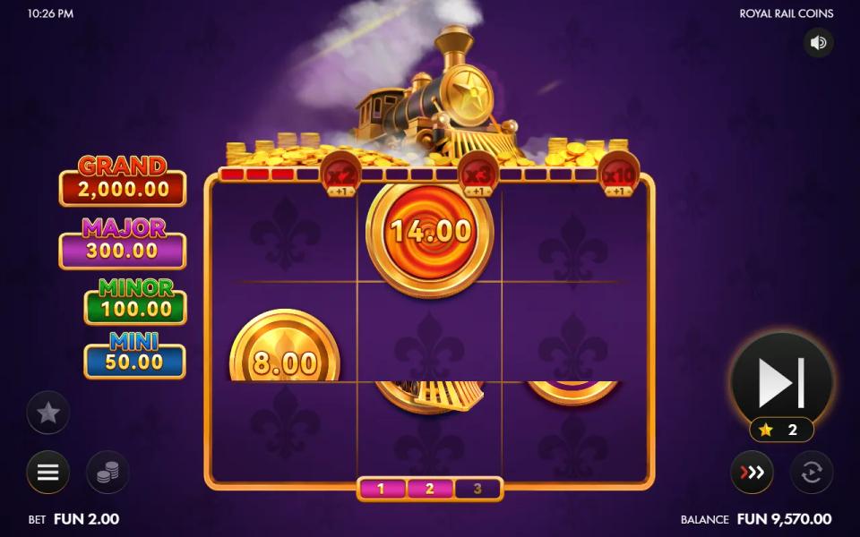 The bonus game with the accumulator bar filling and two of three milestones reached