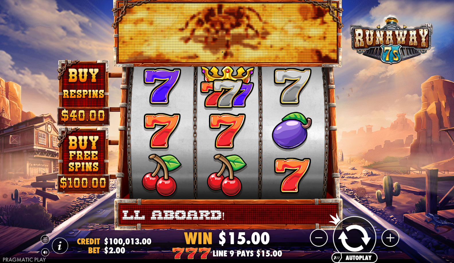 Runaway 7s slot gameplay screenshot