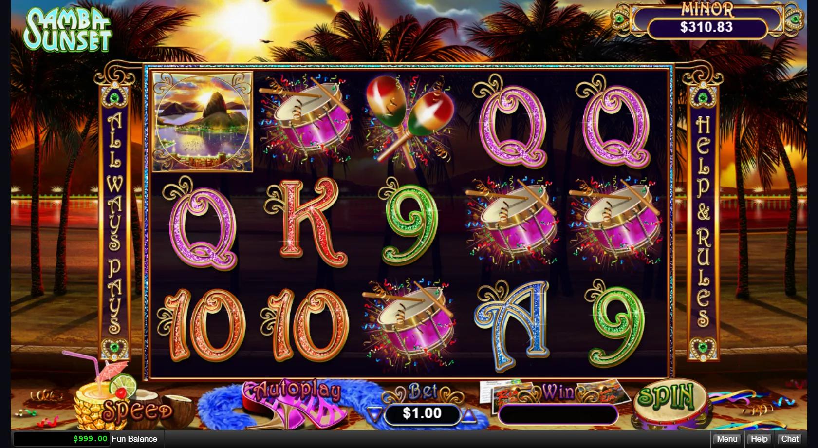 Samba Sunset slot gameplay screenshot