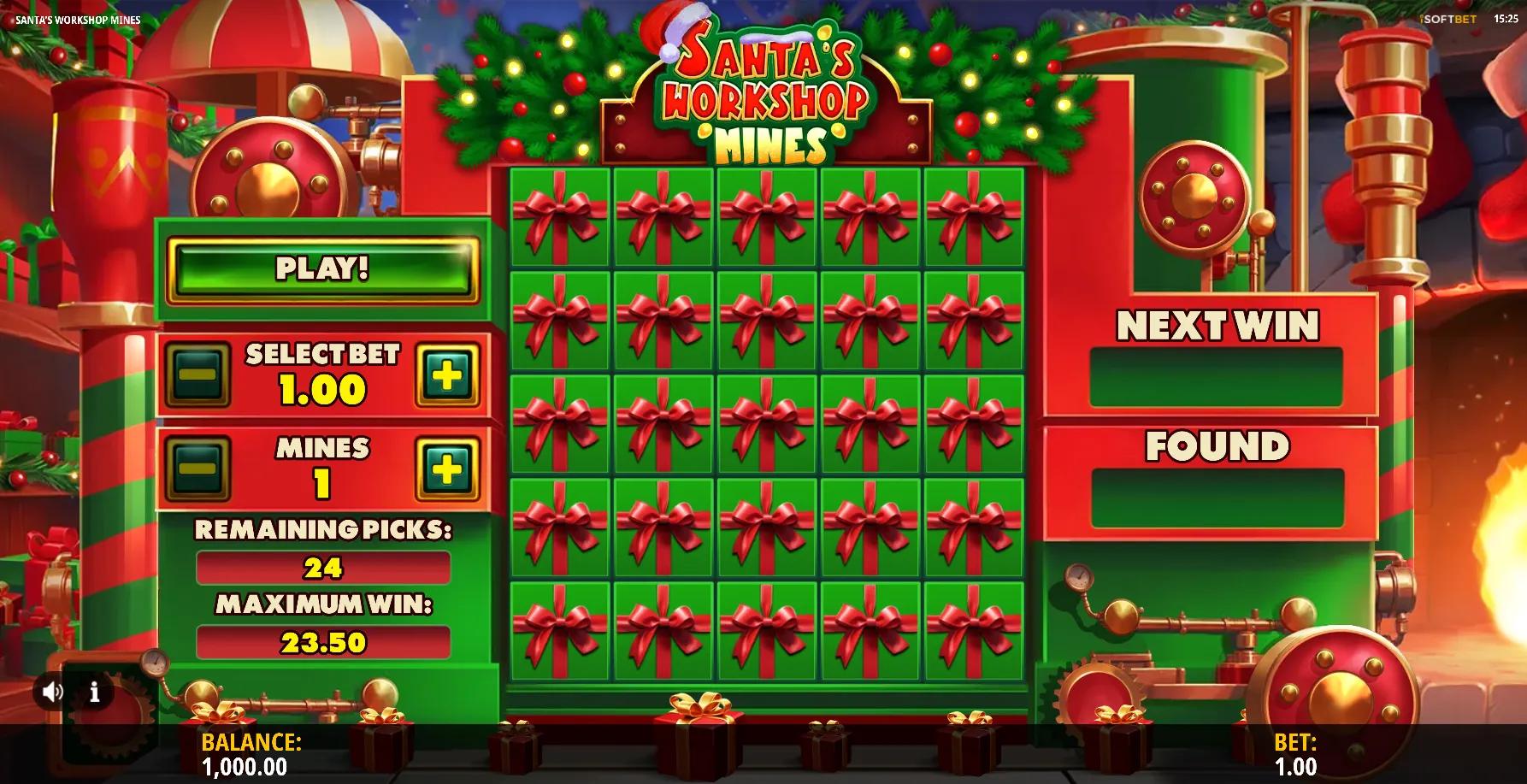 Santa's Workshop Mines slot gameplay screenshot