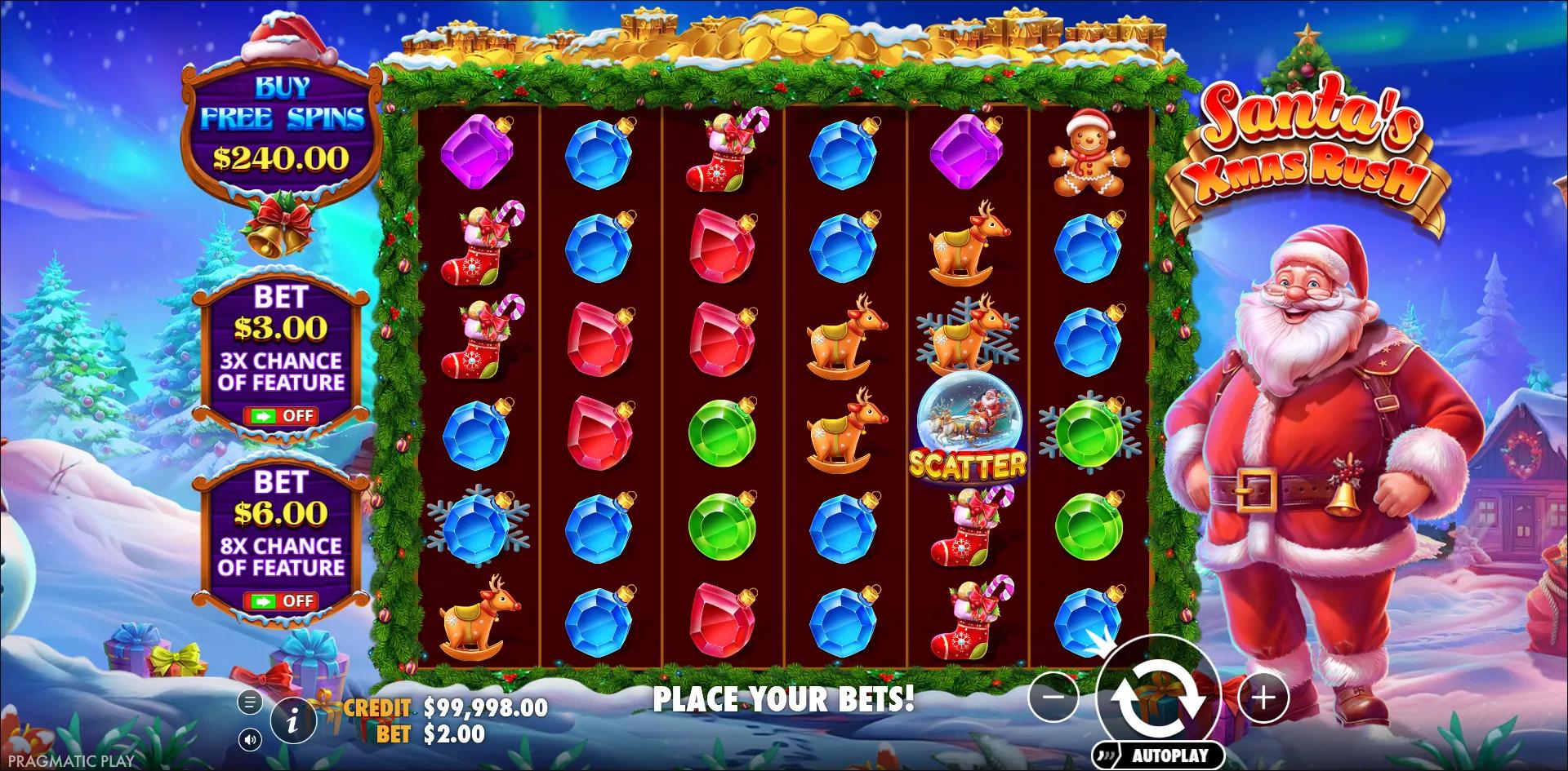 Santa's Xmas Rush - Ante Bet active on Pragmatic Play's Christmas slot