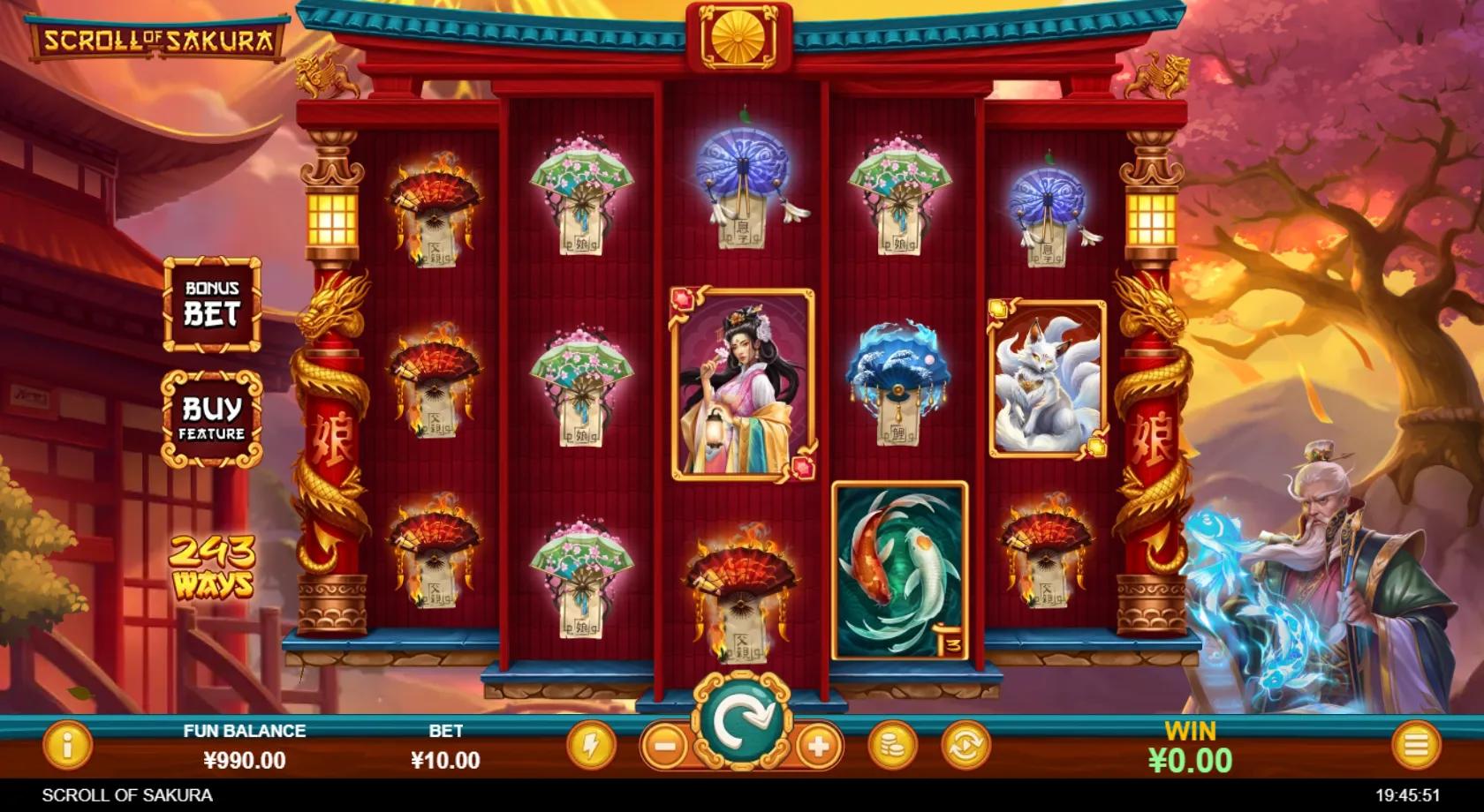 Scroll of Sakura slot gameplay screenshot