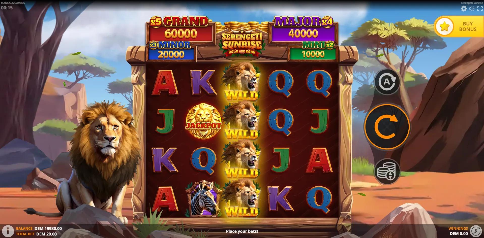Serengeti Sunrise slot gameplay screenshot