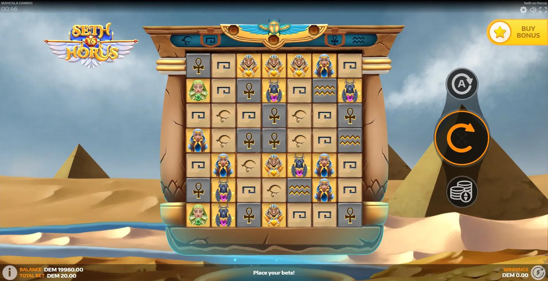 Seth vs Horus slot gameplay screenshot