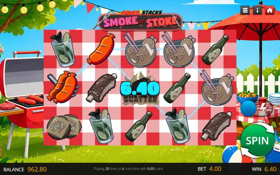 Smoke 'n' Stoke board where a winning line pays a longer combination than the number of positions it covers