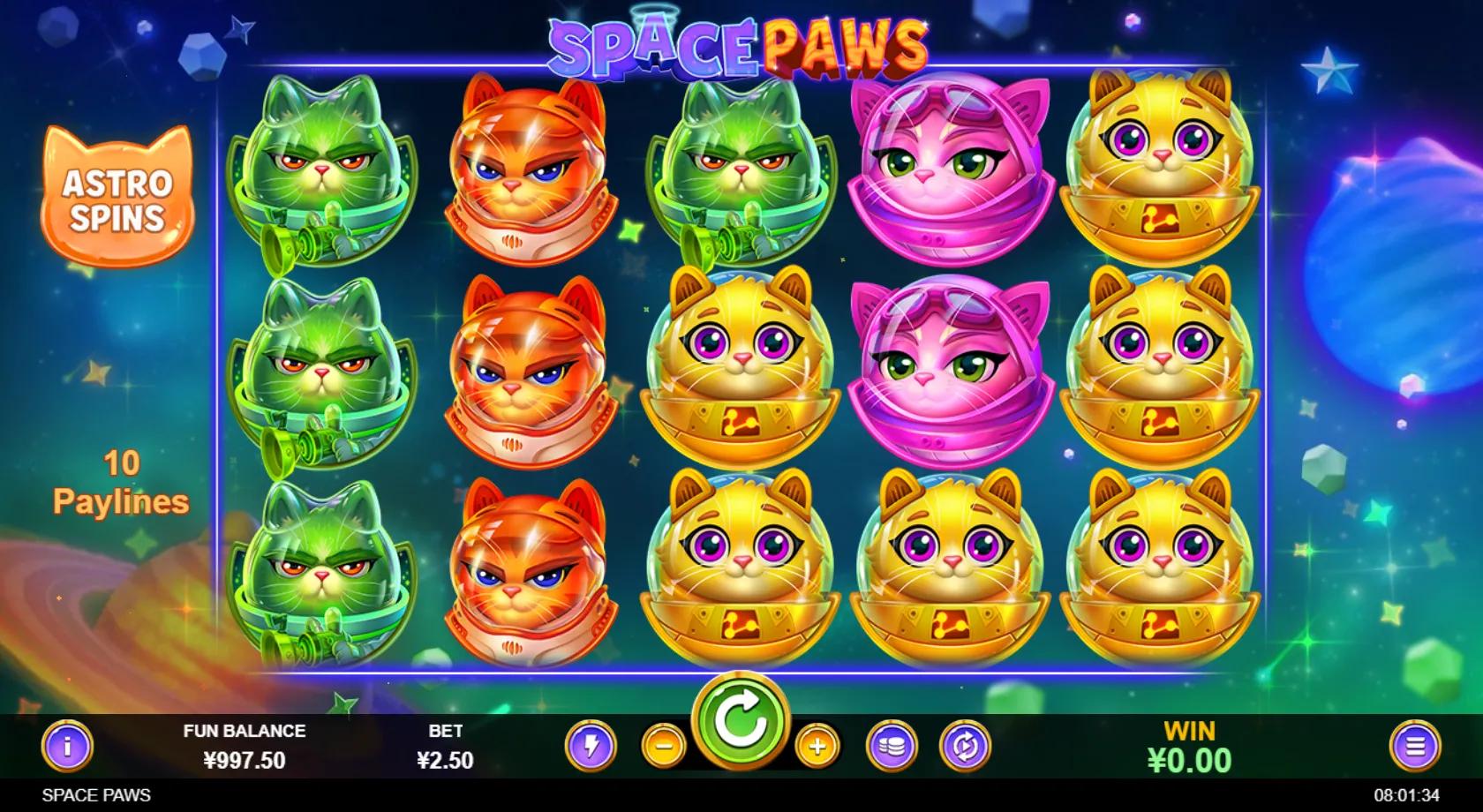 Space Paws slot gameplay screenshot