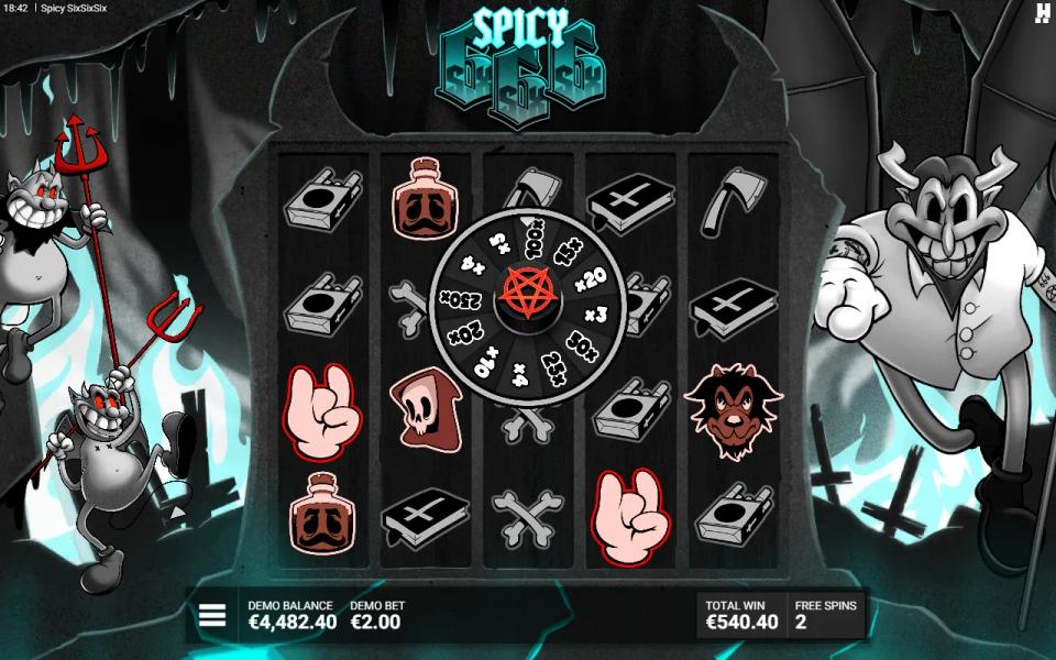 Spicy SixSixSix red Wicked Wheel on the grid showing 250x and multiplier slices during Let Hell Break Loose