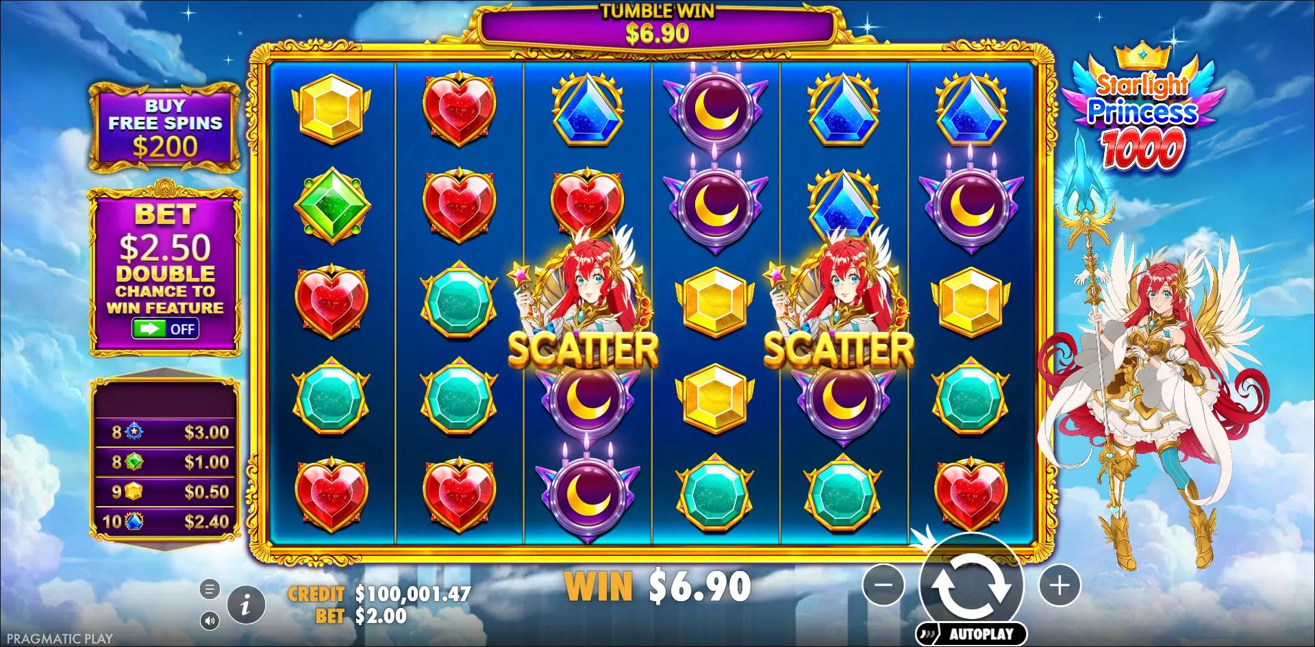 Starlight Princess 1000 slot gameplay screenshot