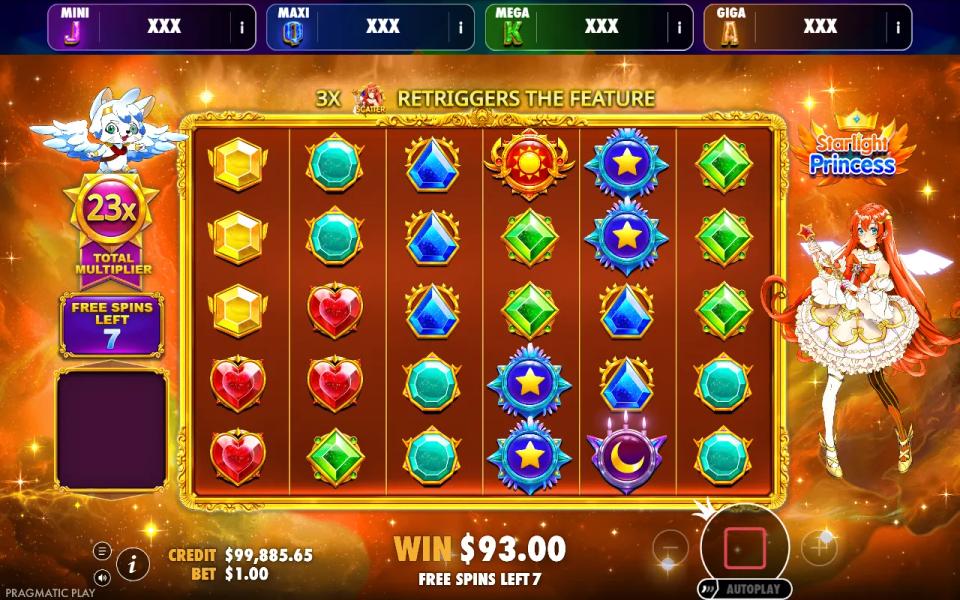 Free spin with no multiplier symbol and no win while the total multiplier still reads 23x