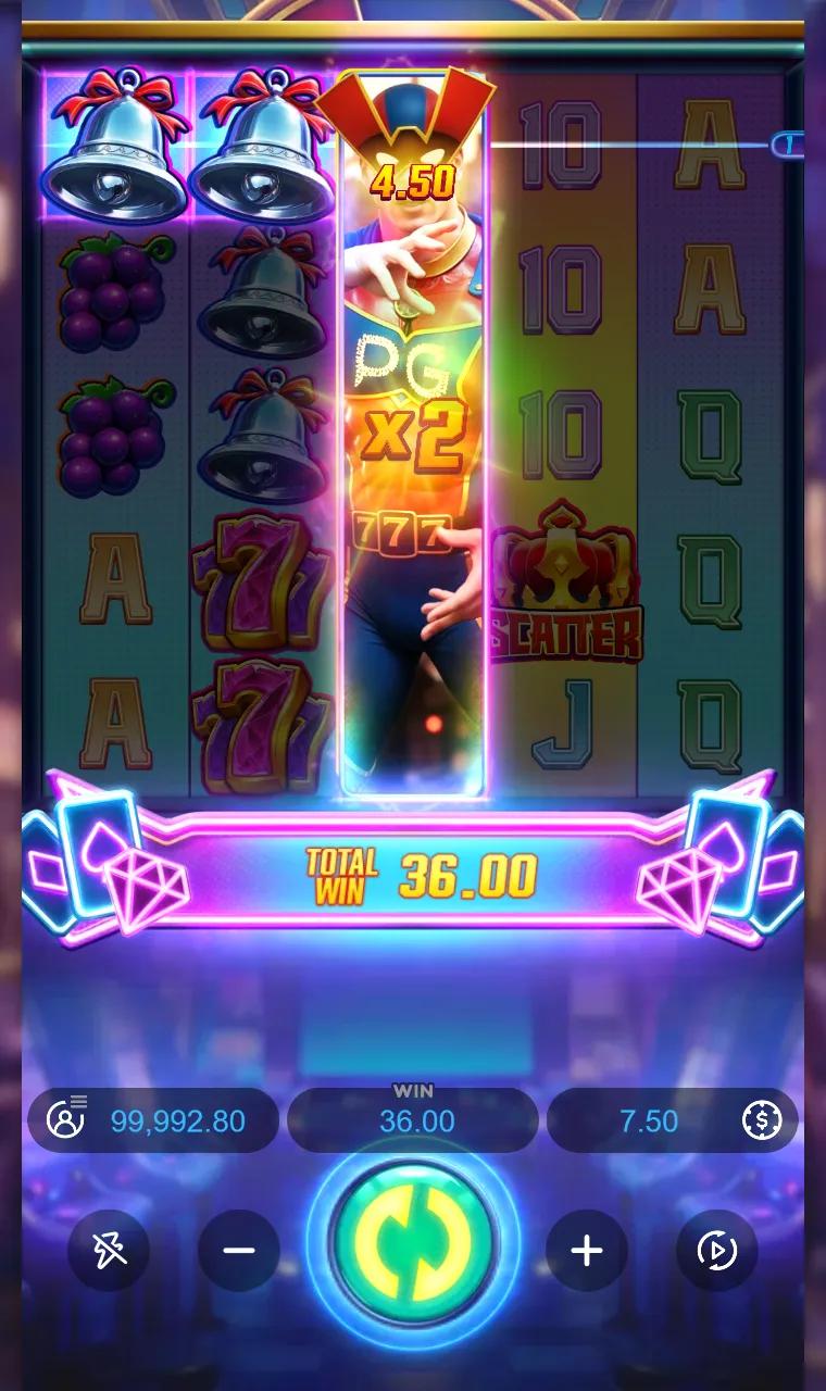 Super Wildrix hero expanded over reel 3 with an x2 plate, doubling four bell lines that connect from reel 1