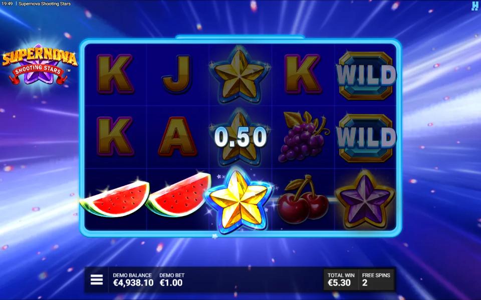 Rain of Light free spin where a gold Epic Star at the bottom of reel 3 spread up the whole reel with no Wild under it