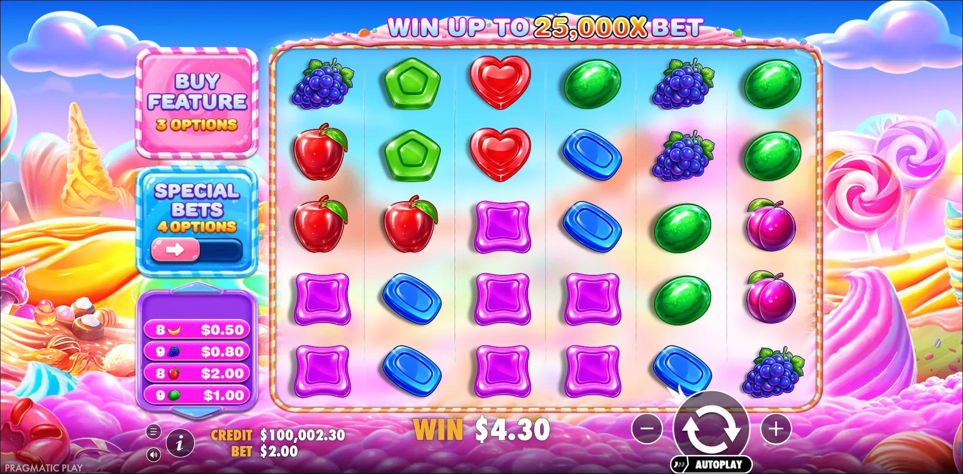 Sweet Bonanza 2500 slot gameplay screenshot