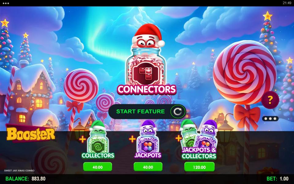 Trigger screen for the Connectors bonus with the Booster offering Collectors or Jackpots for 40x and both for 120x