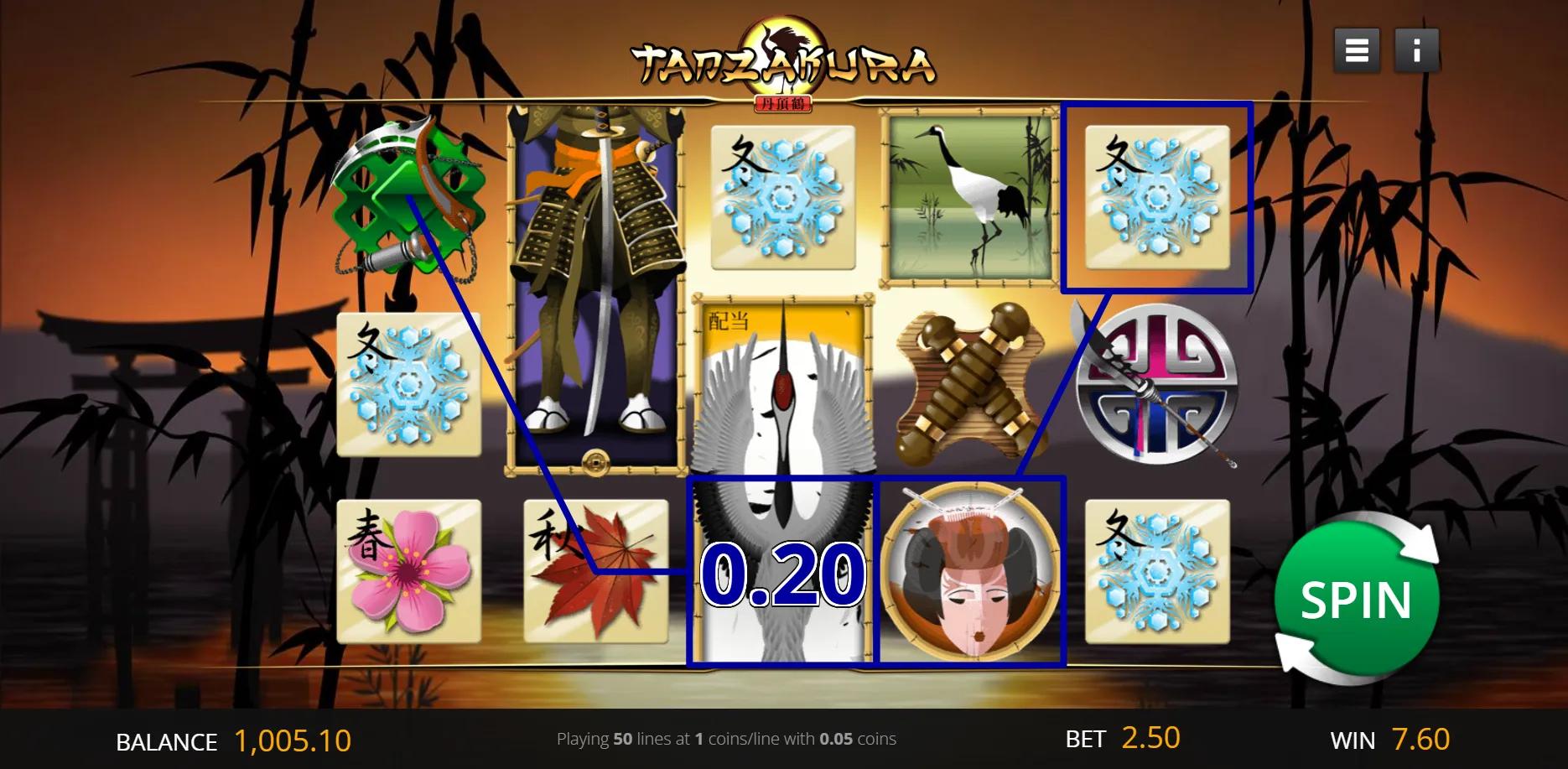 Tanzakura slot gameplay screenshot