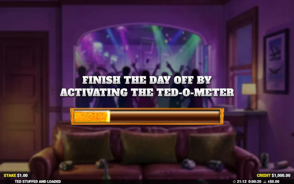 Ted Stuffed and Loaded intro screen showing the Ted-O-Meter beer glass meter in Ted's lounge