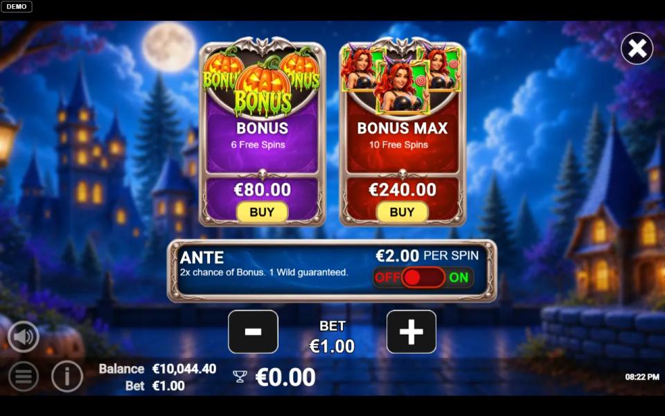 The Tempting Treats XPRESS panel offering a bonus buy at 80x, a Bonus Max at 240x and a 2x ante bet