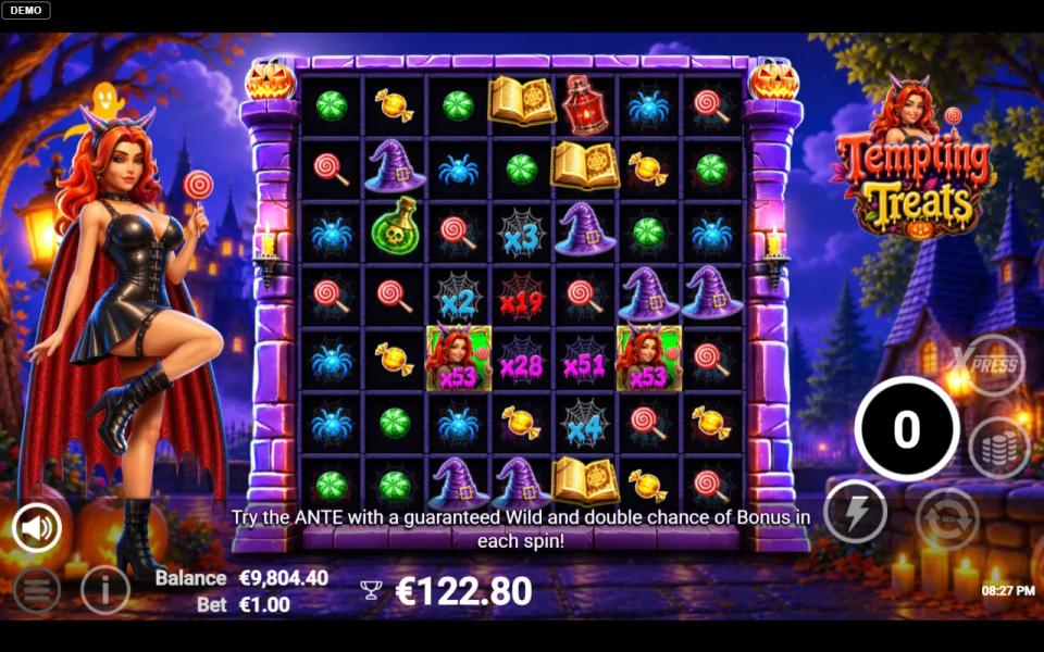 The closing board of the Bonus Max round in Tempting Treats with a total of 122.80 and cell multipliers up to x53