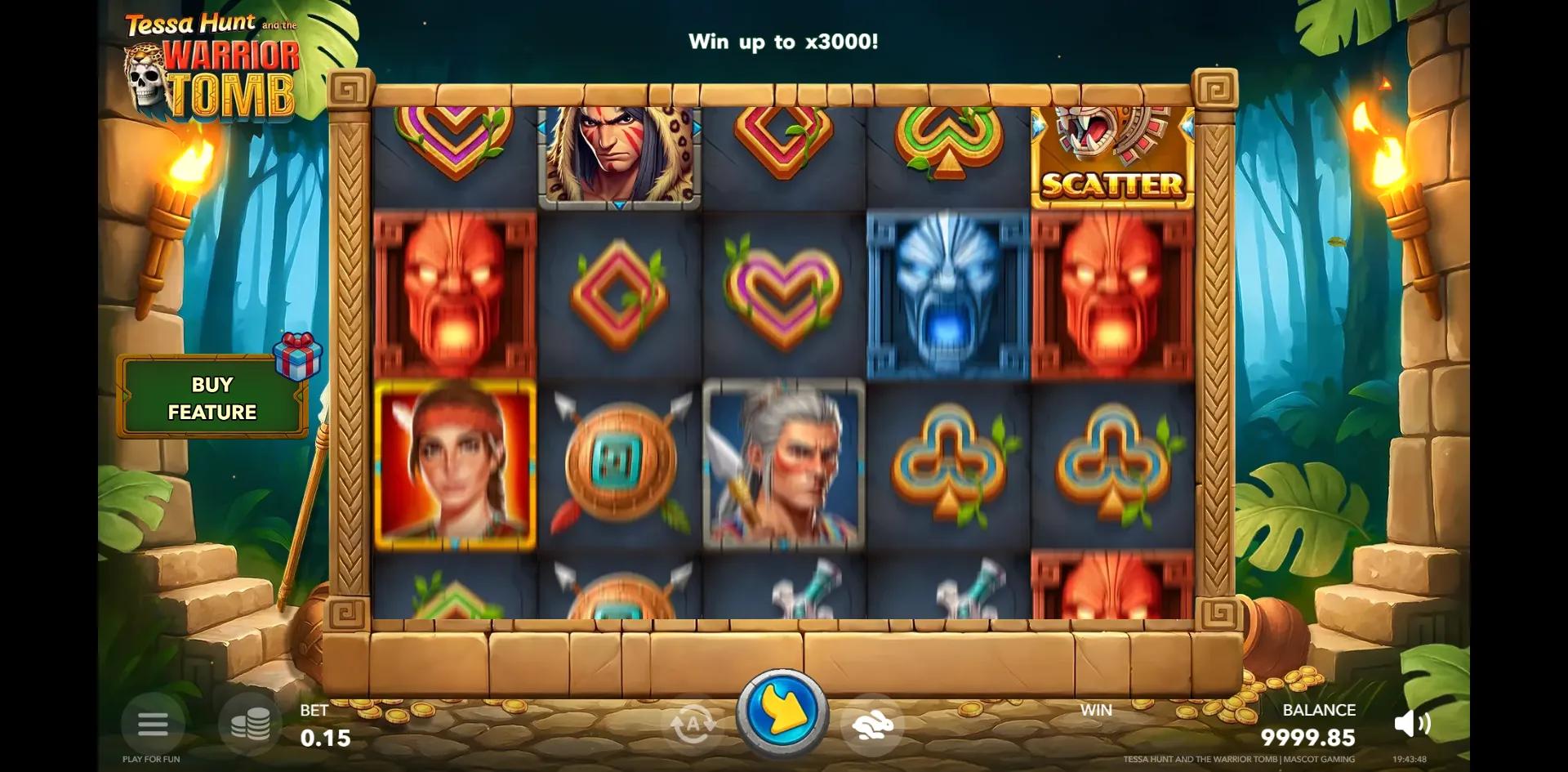 Adventure slot Tessa Hunt And The Warrior Tomb from Mascot Gaming during gameplay