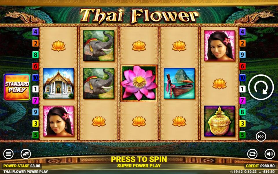 Super Power Play board where the royal symbols are replaced by blank cells marked with small gold lotuses, leaving only picture symbols and one pink lotus