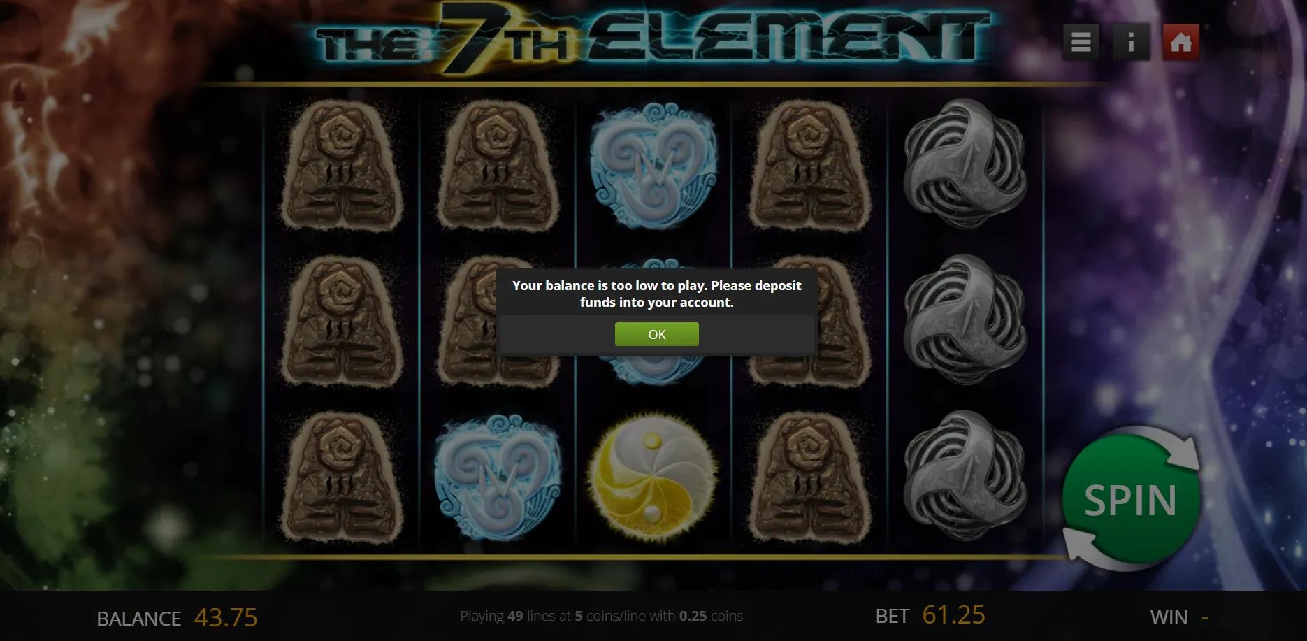 The 7th Element slot gameplay screenshot