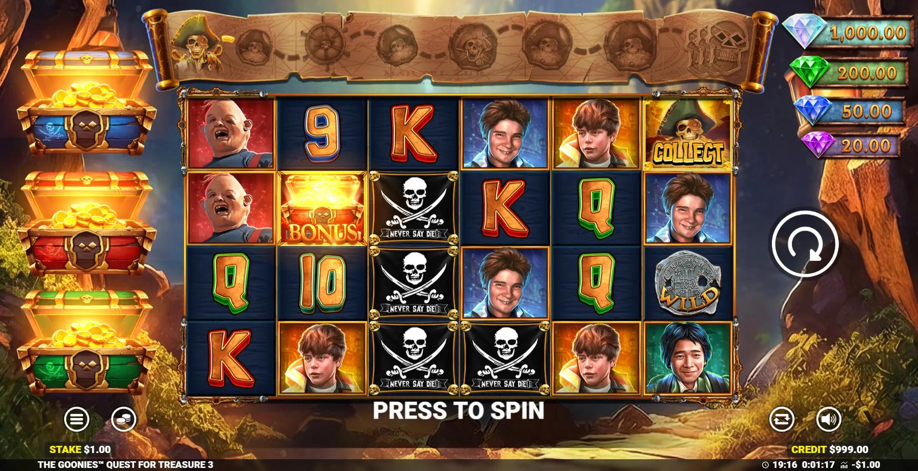 The Goonies Quest for Treasure 3 slot gameplay screenshot