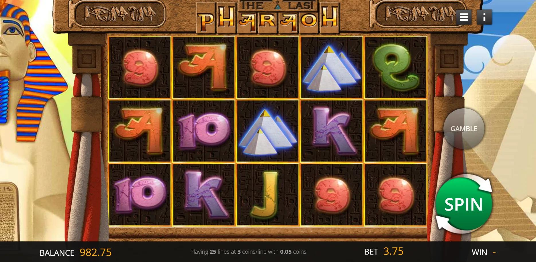 The Last Pharaoh slot gameplay screenshot