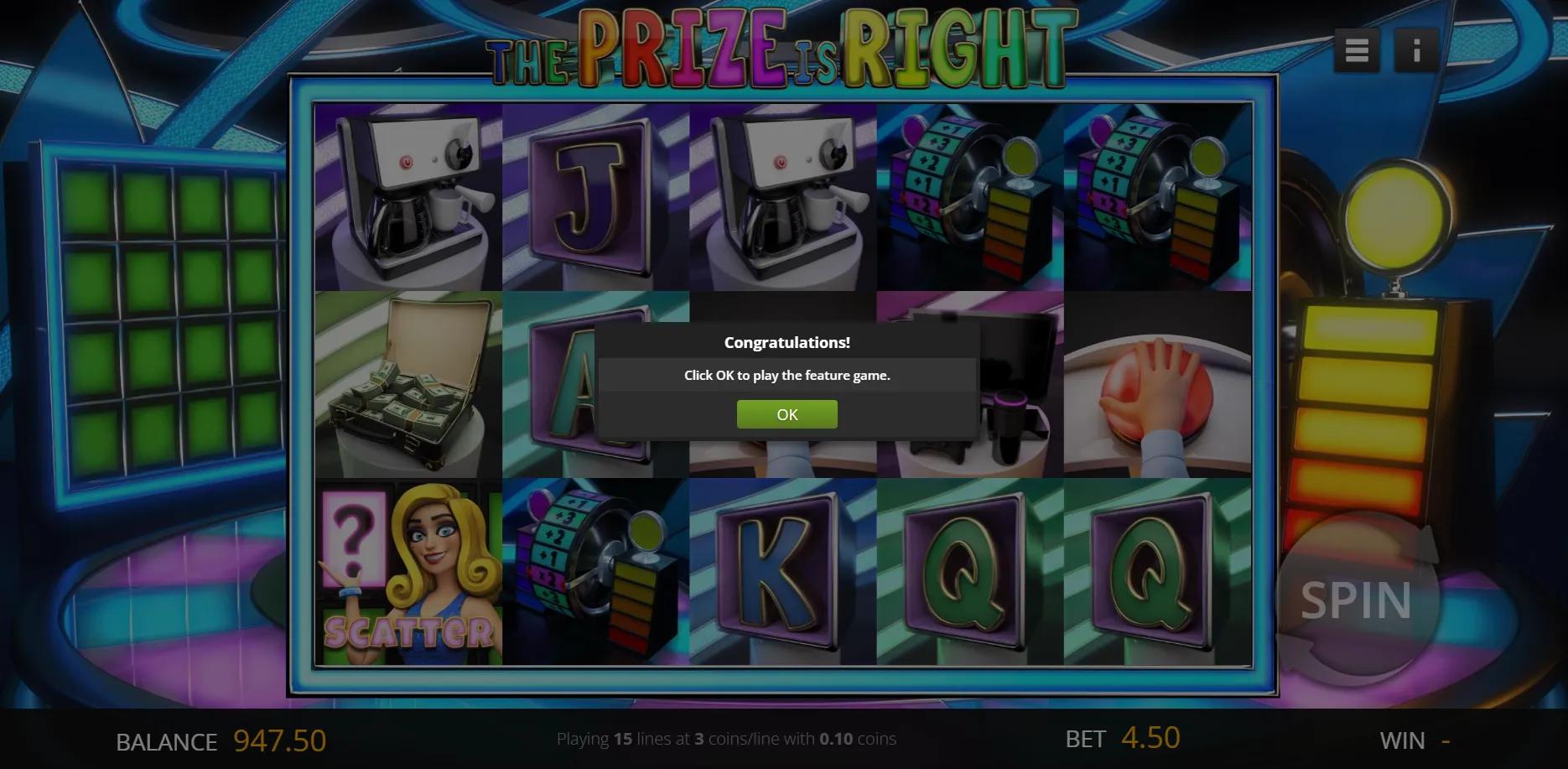 The Prize Is Right slot gameplay screenshot