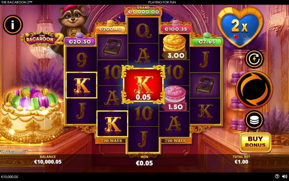 Cash prizes worth 3.00 and 1.50 on reels four and five with no raccoon wild in the Hot Zone