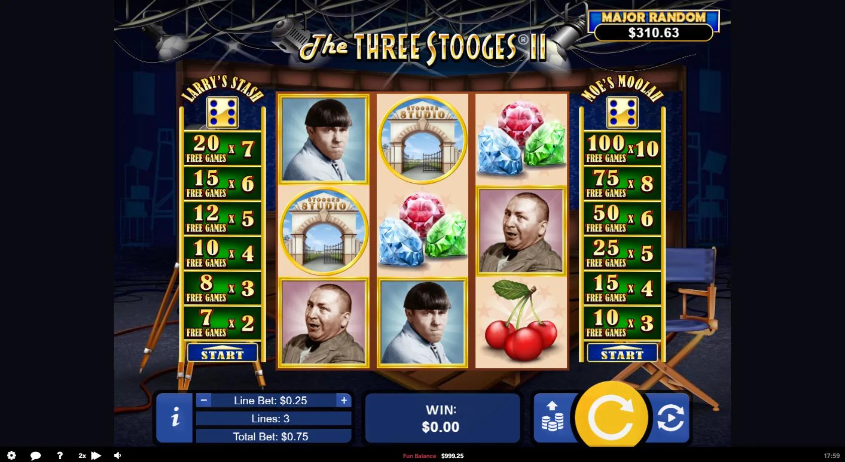 The Three Stooges II slot gameplay screenshot