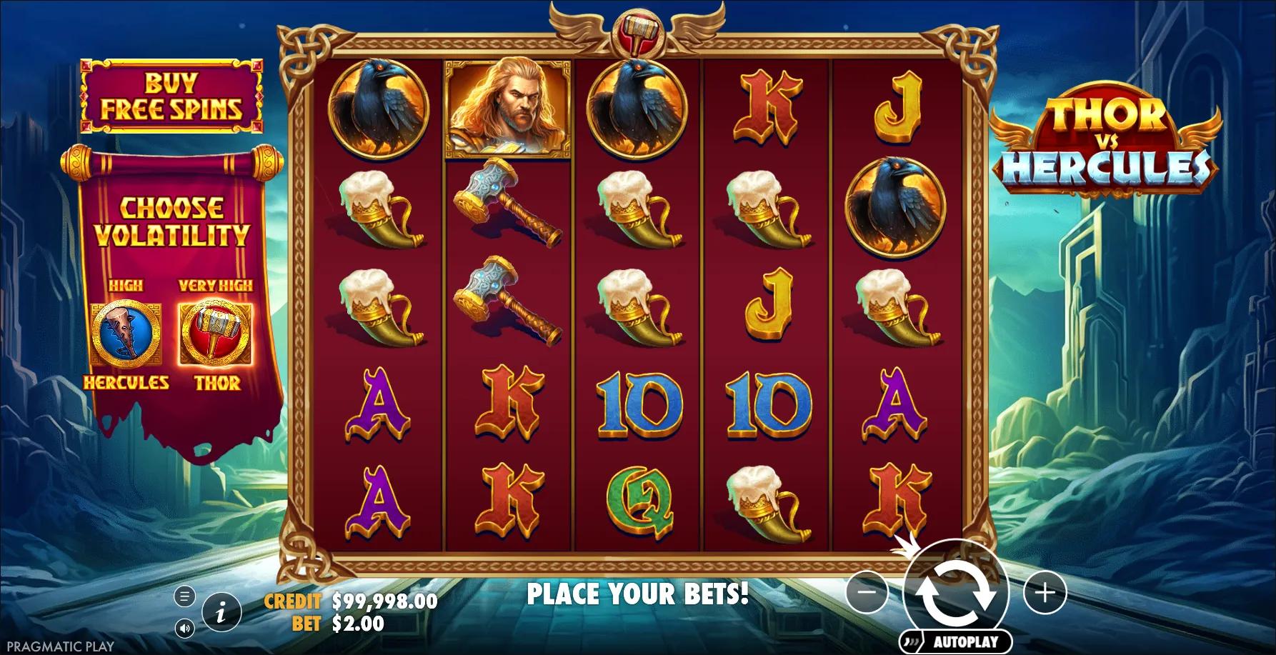 Thor vs Hercules slot gameplay screenshot