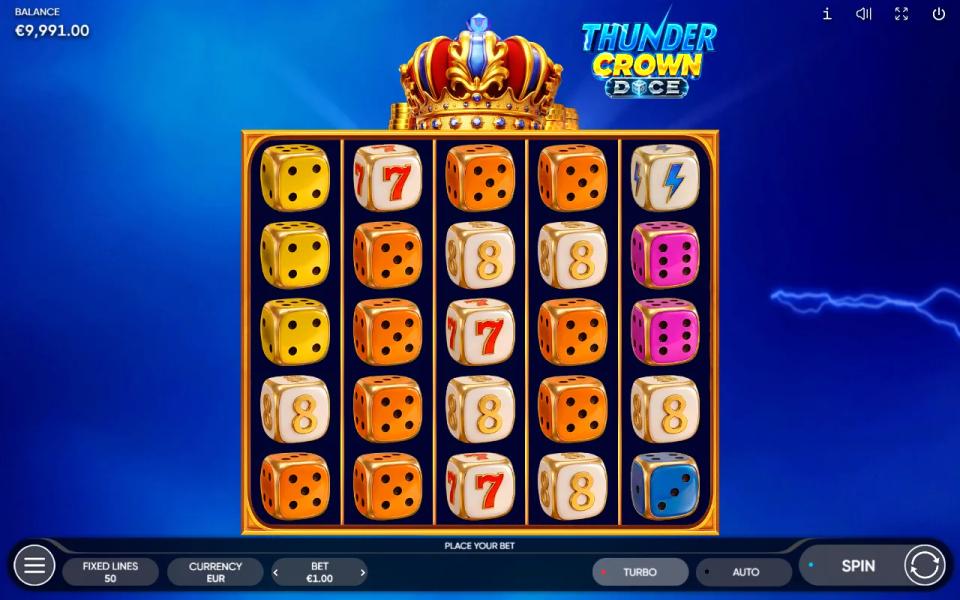 Thunder Crown Dice board of orange dice and 8s right after a token struck the crown, with no win